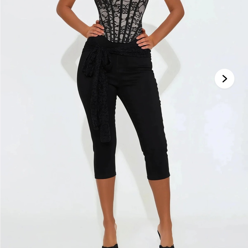 Fashion Nova Black Lace Tie Capri Pants